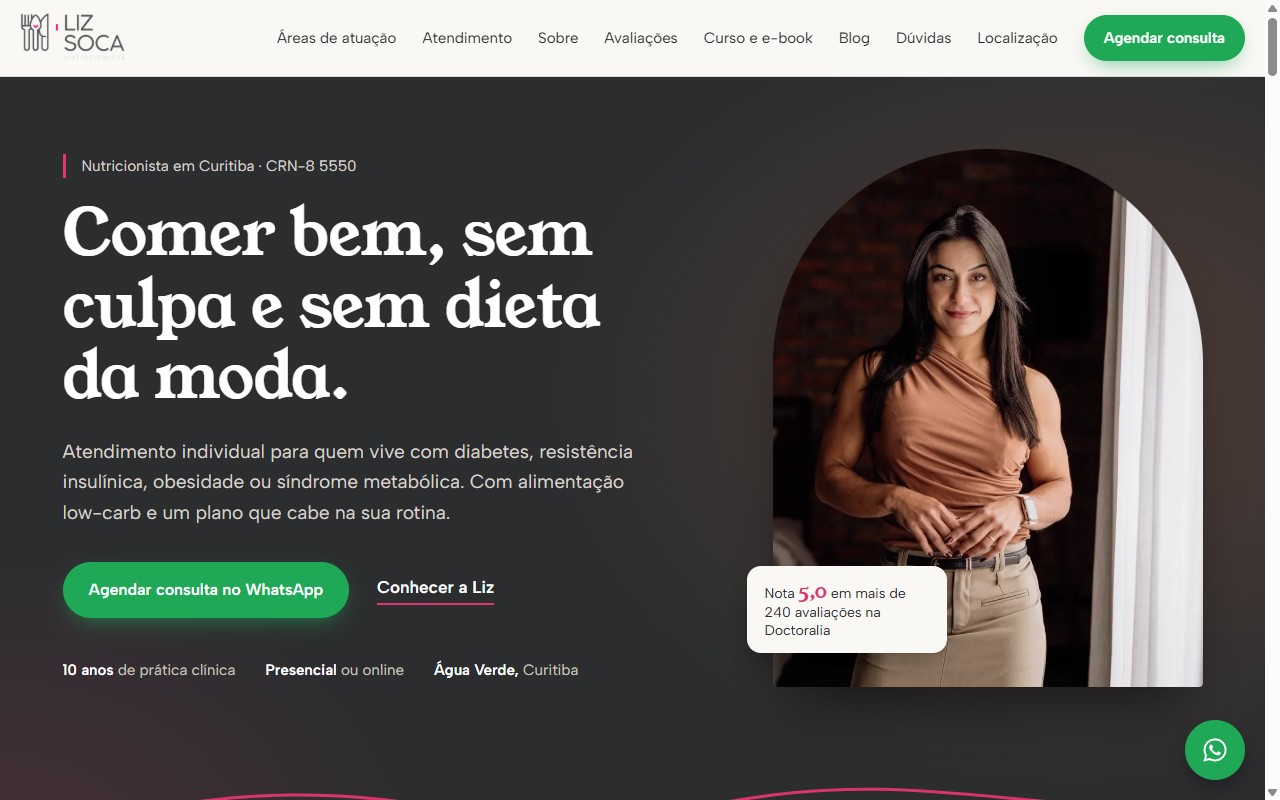Prévia do site de Liz Soca
