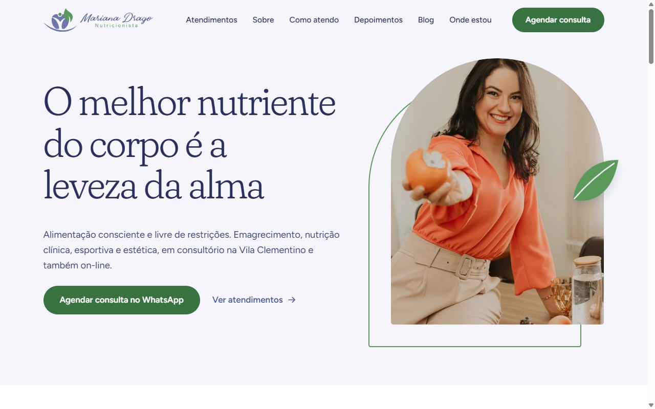 Prévia do site de Mariana Drago