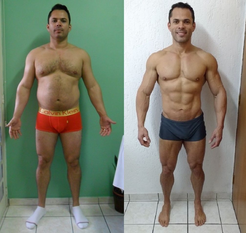 Antes e depois de paciente no ganho de massa muscular